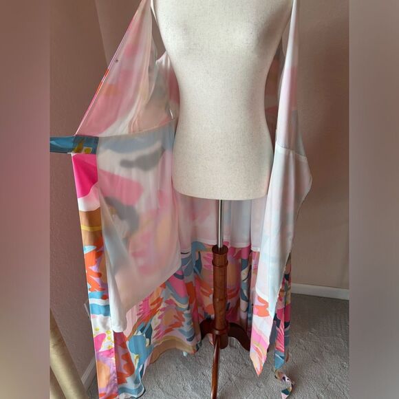 NWT AQUA Floral Print Maxi Dress wrap long summer dress w belt Bloomingdales L - Picture 14 of 15